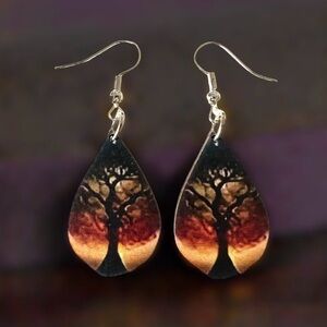 ⭐️ 5 for $25 Bohemian Wood Abstract Teardrop Hoop Fashion Earrings